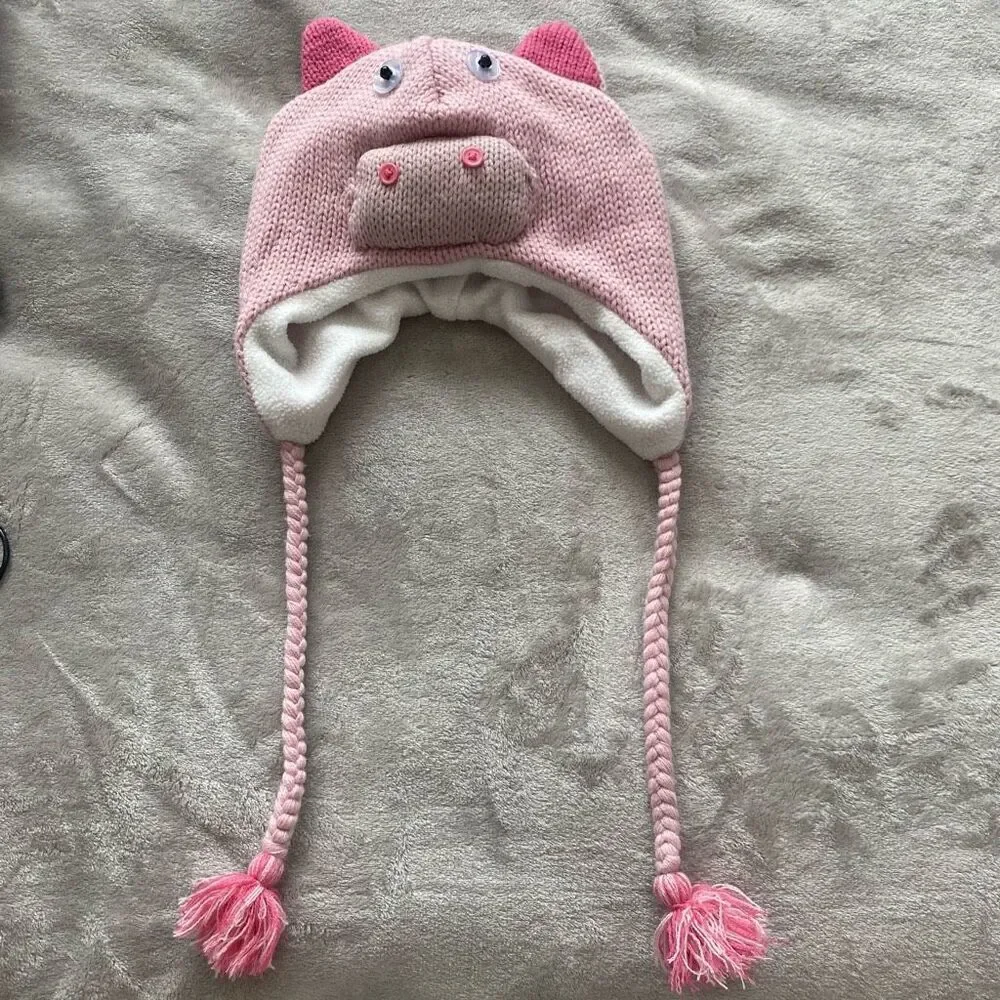 Knitted Pig Hat With Tassels